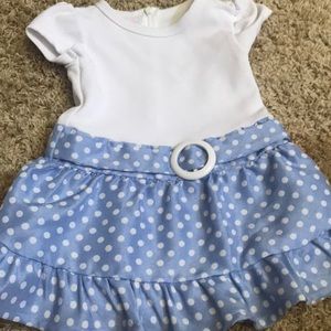 Blue/white dress and jacket with polkadots on it